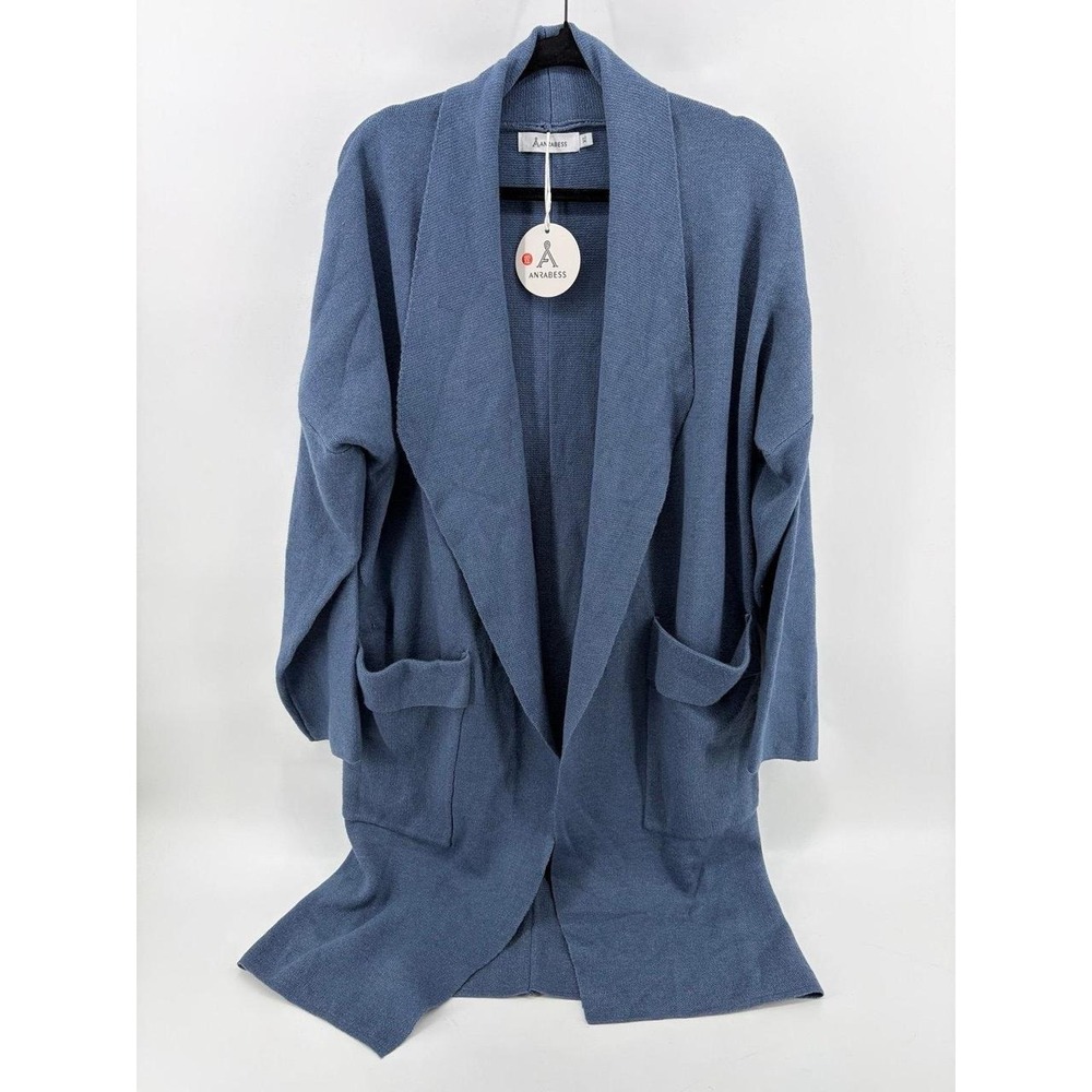 Anrabass, Blue Knit Open Front Long Sleeve Cardigan Sweater, Women's Size XL